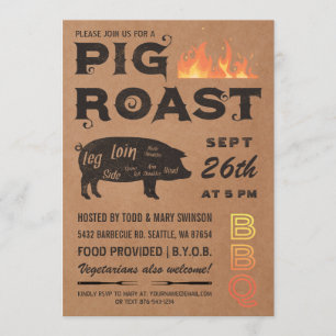 Pig Roast Invitations   BBQ Butcher Paper Kaart