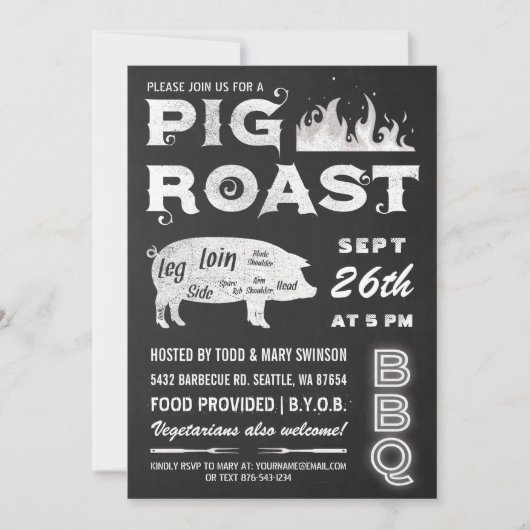 Pig Roast Invitations | BBQ Chalkboard Kaart (Voorkant)