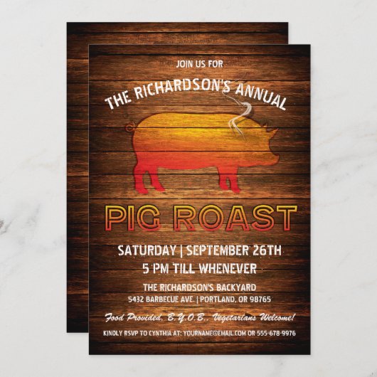 Pig Roast Invitations | Houtbranding Kaart (Voorkant / Achterkant)