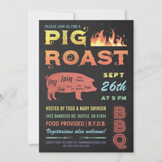 Pig Roast Invitations | Kleur van het Chalkboard v Kaart (Voorkant)