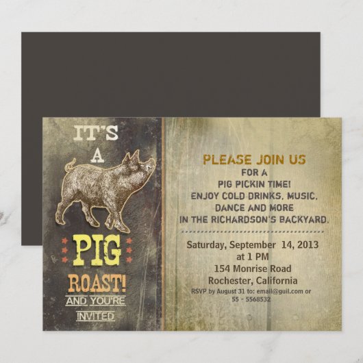 Pig Roast Oude  feestuitnodigingen Kaart (Voorkant / Achterkant)