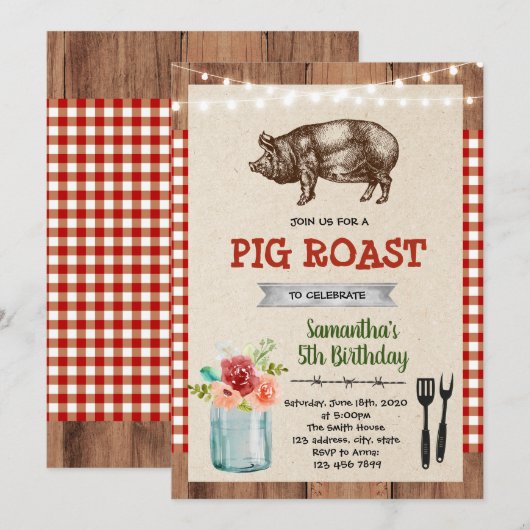 Pig Roast Party Thema uitnodiging (Voorkant / Achterkant)