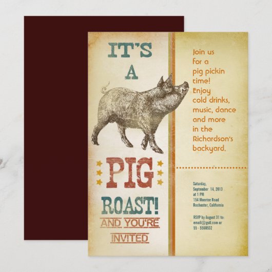 Pig Roast Party Uitnodigingen (Voorkant / Achterkant)