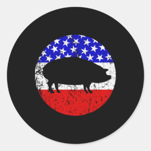 Pig Roast Retro Style BBQ Cookout Amerikaanse vlag Ronde Sticker