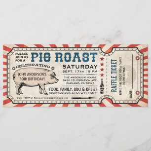 Pig Roast Ticket-uitnodigingen met Raffle Ticket v Kaart