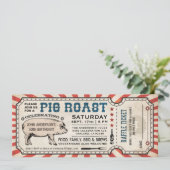 Pig Roast Ticket-uitnodigingen met Raffle Ticket v Kaart (Staand voorkant)