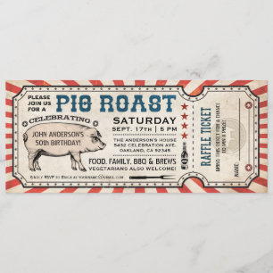 Pig Roast Ticket-uitnodigingen met Raffle Ticket v Kaart