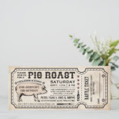 Pig Roast Ticket-uitnodigingen met Raffle Ticket v Kaart (Staand voorkant)