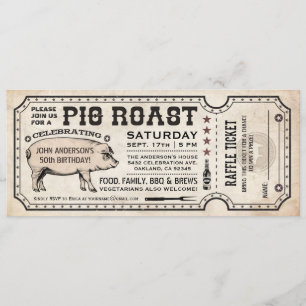 Pig Roast Ticket-uitnodigingen met Raffle Ticket v Kaart