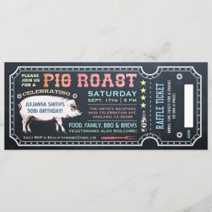 Pig Roast Ticket-uitnodigingen met Raffle Ticket v Kaart