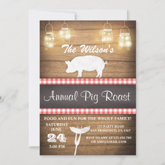 Pig Roast-uitnodiging BBQ BaByQ Shower Rustic wood Kaart (Voorkant)