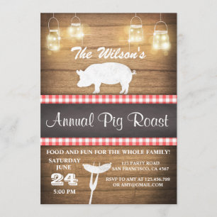 Pig Roast-uitnodiging BBQ BaByQ Shower Rustic wood Kaart