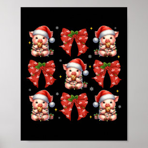 Pig Santa Christmas Coquette Bow Boerderij Animal Poster