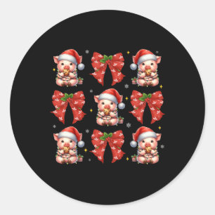 Pig Santa Christmas Coquette Bow Boerderij Animal  Ronde Sticker