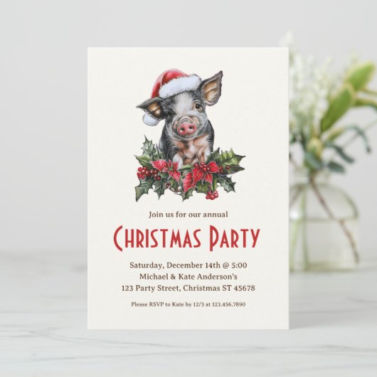 Pig Santa Hat Piglet Boerderij Animal Christmas Pa Kaart (Staand voorkant)