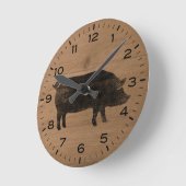 Pig Silhouette Faux Wood Land Ronde Klok (Hoek)