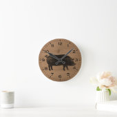Pig Silhouette Faux Wood Land Ronde Klok (Huis)