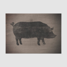 Pig Silhouette Rustic Style Weathered Wood Land Tissuepapier