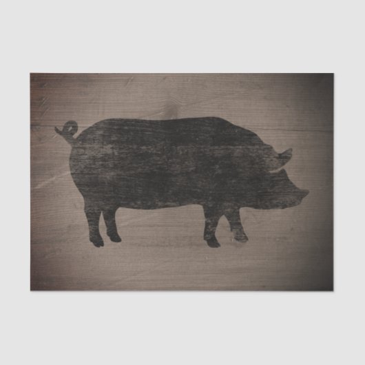 Pig Silhouette Rustic Style Weathered Wood Land Tissuepapier (Voorkant)