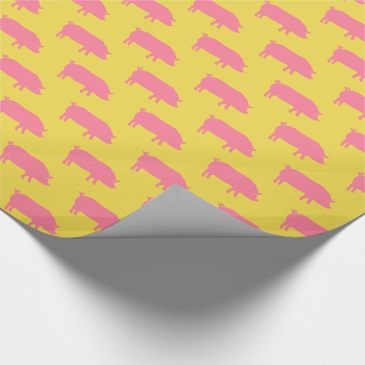 Pig Silhouettes Patroonroze en geel Cadeaupapier (Hoek)