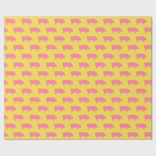 Pig Silhouettes Patroonroze en geel Cadeaupapier (Vlak)