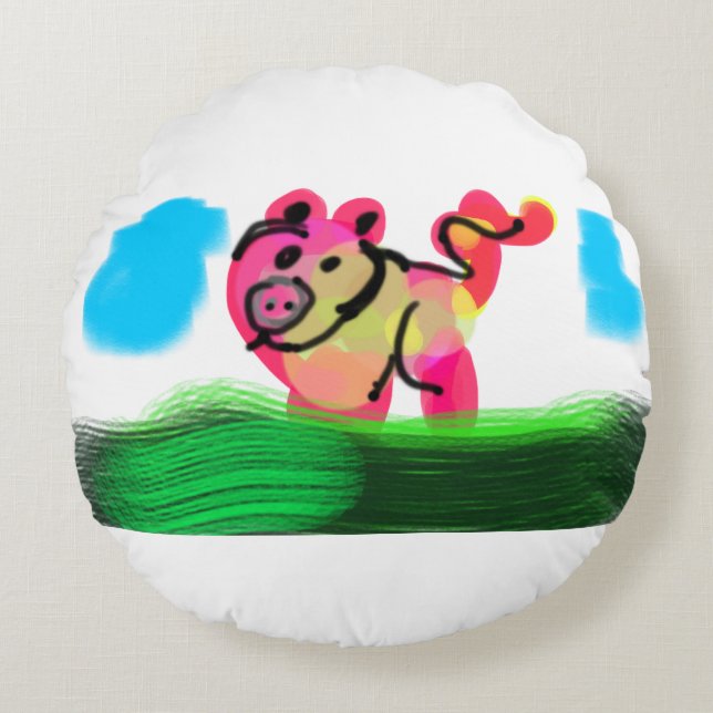 Pig spring  rond kussen (Voorkant)