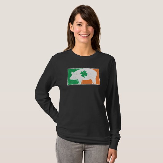 Pig St Patrick's Day Irish Flag C Distressed T-shirt (Voorkant volledig)