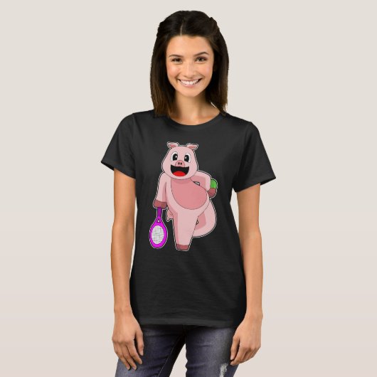 Pig Tennis racket Sport T-shirt (Voorkant volledig)