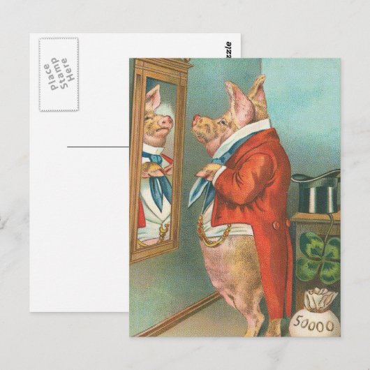 Pig Tying Zijne Cravat Briefkaart (Voorkant / Achterkant)