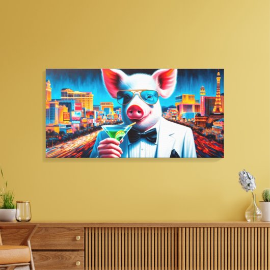 PIG-VEGAS NACHTLEVEN 2 CANVAS AFDRUK (Insitu (Woonkamer))