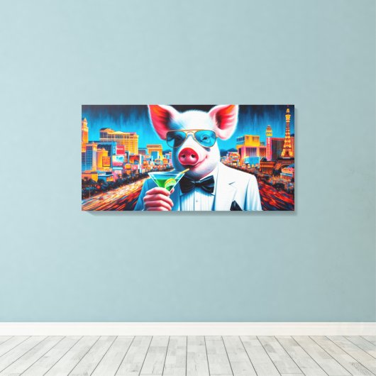 PIG-VEGAS NACHTLEVEN 2 CANVAS AFDRUK (Insitu (Houten vloer))