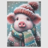 Pig Winter Hat Scarf Chalk-Pastel Decoupage Tissuepapier (Voorkant)