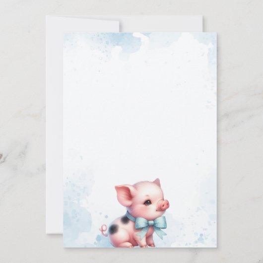 Pig with Bow Blue Boy Baby shower Uitnodiging (Achterkant)