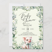 Pig with Bow Greenery Baby shower Uitnodiging (Voorkant)