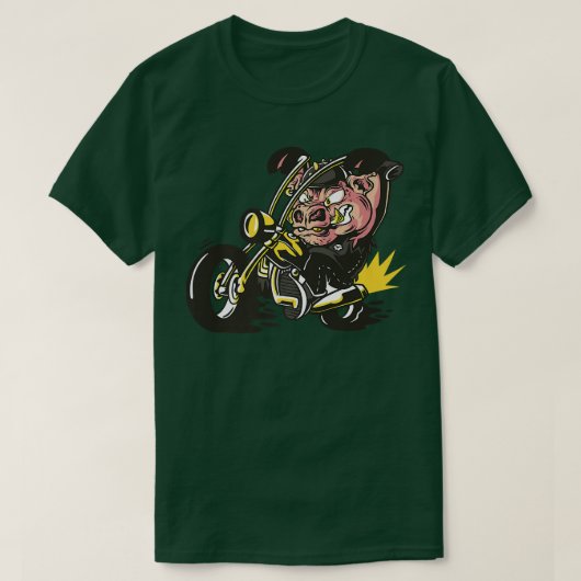 Pig with pimple cover as a rocker on chopper motor t-shirt (Design voorkant)