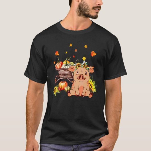 Pig With Wooden Wheelbarrow Leopard Pumpkin Sunflo T-shirt (Voorkant)