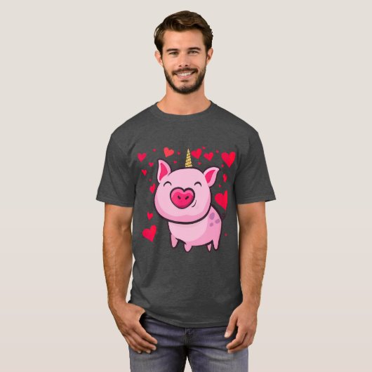 Pigacorn Unicorn Pig Lovers Valentijnse T-shirt (Voorkant volledig)
