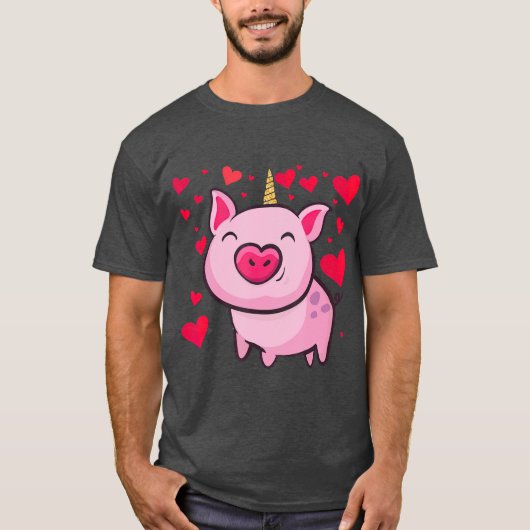 Pigacorn Unicorn Pig Lovers Valentijnse T-shirt (Voorkant)