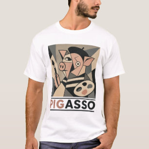 Pigasso Kubistische Varkenskunstenaar Woordspeling T-shirt