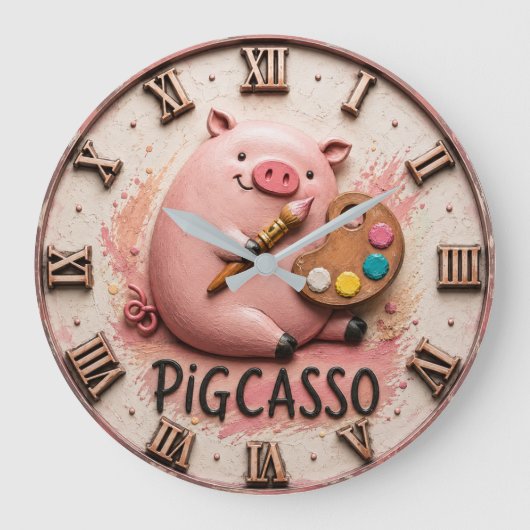 Pigcasso Funny Artist Pig Grote Klok (Voorkant)