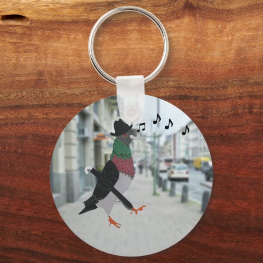 Pigeon About Town Funny Sleutelhanger (Achterkant)