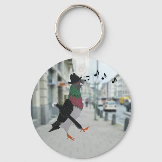 Pigeon About Town Funny Sleutelhanger (Achterkant)