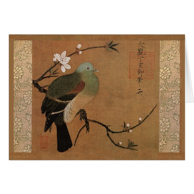 Pigeon and peach by Momohatozu Chinese art (Voorkant Horizontaal)