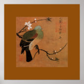 Pigeon and peach by Momohatozu Chinese art print (Voorkant)