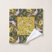 Pigeon Blue Yellow Fish Art Nouveau Bad Handdoek (Wasdoekje)