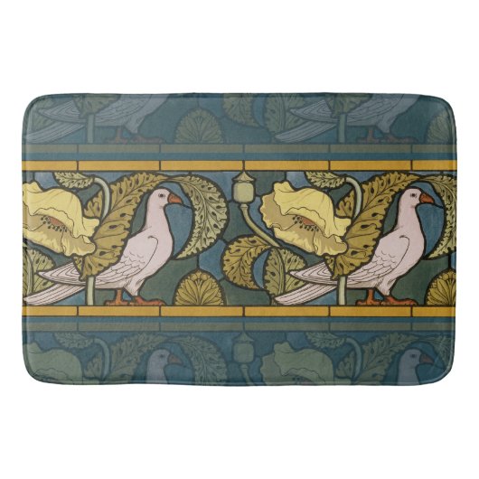 Pigeon Blue Yellow Fish Art Nouveau Badmat (Voorkant)