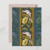Pigeon Blue Yellow Fish Art Nouveau Briefkaart (Voorkant / Achterkant)