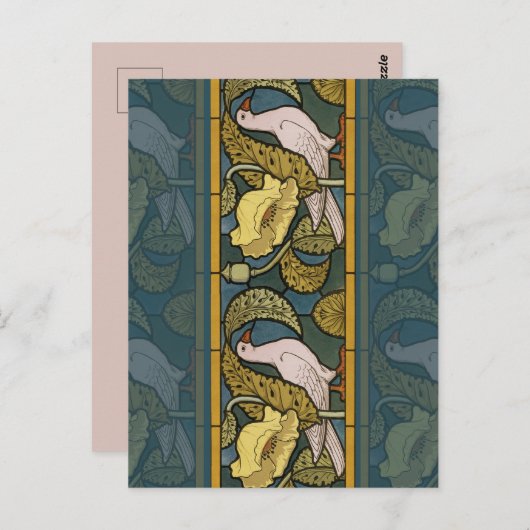 Pigeon Blue Yellow Fish Art Nouveau Briefkaart (Voorkant / Achterkant)