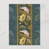 Pigeon Blue Yellow Fish Art Nouveau Briefkaart (Voorkant)
