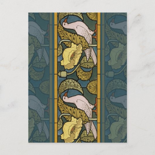 Pigeon Blue Yellow Fish Art Nouveau Briefkaart (Voorkant)